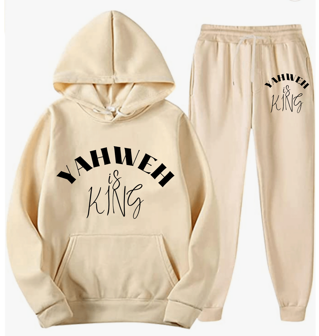 YHWH IS KING TAN SWEATSUIT SET