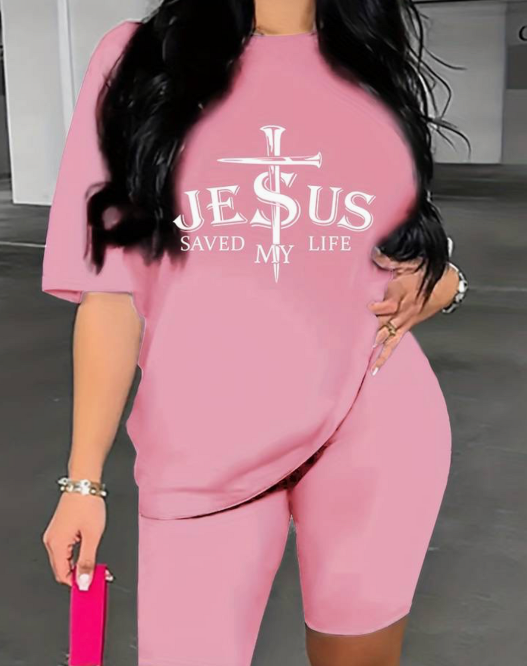 Jesus Print Two-piece Set, Short Sleeve Crew Neck T-Shirt & Shorts, Casual 2pcs Outfit, Women's Clothing