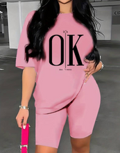 Load image into Gallery viewer, OK Print Casual Two Piece Set, T-Shirt &amp; Shorts, Women&#39;s Clothing
