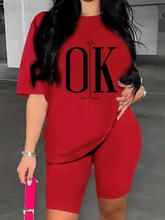 Load image into Gallery viewer, OK Print Casual Two Piece Set, T-Shirt &amp; Shorts, Women&#39;s Clothing
