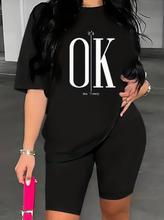 Load image into Gallery viewer, OK Print Casual Two Piece Set, T-Shirt &amp; Shorts, Women&#39;s Clothing

