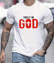 Load image into Gallery viewer, TRUST IN GOD&quot; Letter Pattern Print Men&#39;s Comfy T-shirt, Graphic Tee Men&#39;s Summer Outdoor Clothes, Men&#39;s Clothing, Tops For Men
