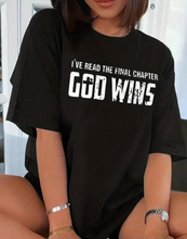 Load image into Gallery viewer, God Wins Print T-shirt, Drop Shoulder Crew Neck Casual Top For Summer &amp; Spring, Women&#39;s Clothing
