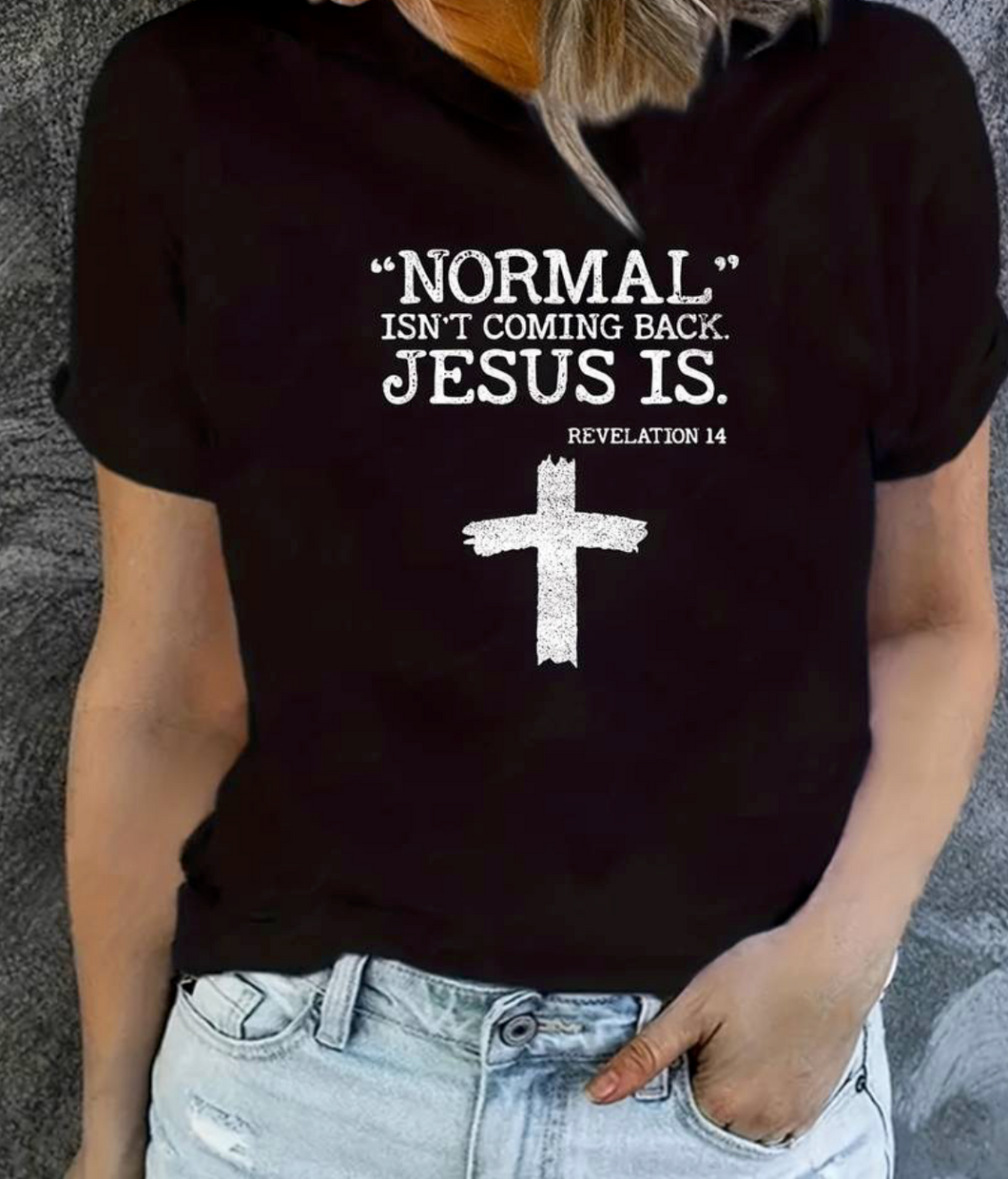 Jesus Is Print Faith Graphic T-Shirt, Short Sleeve Crew Neck Casual Top For Spring & Summer, Women's Clothing