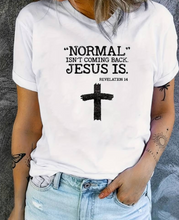 Load image into Gallery viewer, Jesus Is Print Faith Graphic T-Shirt, Short Sleeve Crew Neck Casual Top For Spring &amp; Summer, Women&#39;s Clothing
