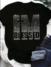 Load image into Gallery viewer, I&#39;m Blessed Rhinestone T-Shirt, Short Sleeve Casual Top For Summer &amp; Spring, Women&#39;s Clothing
