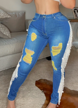 Load image into Gallery viewer, YELLOW Women&#39;s Ripped Jeans Elasticity High Waist Pencil Pants Ninth Pants
